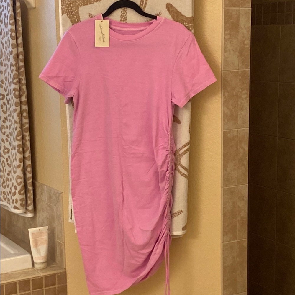 Pink dress with ruched side